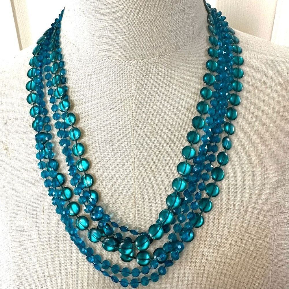 Blue beaded multi strand necklace